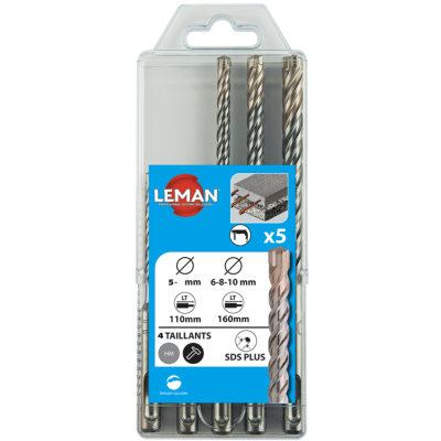 Box of 5 sds+ drill bits and 4 cutting heads for reinforced concrete