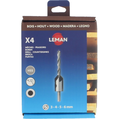 Set 4 punte elicoidali + fresa legno