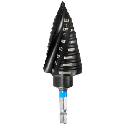Step drill bit steel + impact spiral tialn