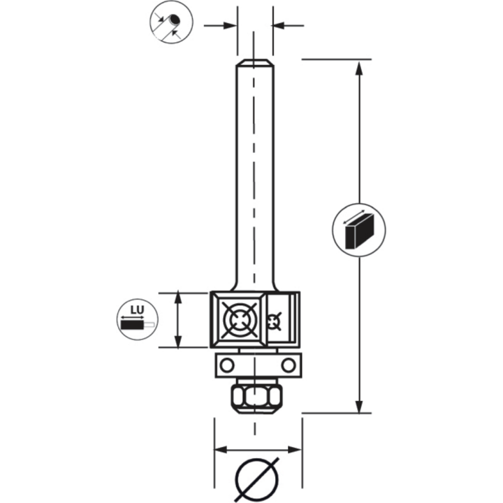 MÈche d'affleureuse À plaquettes rÉversibles + guide