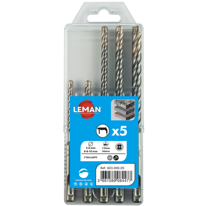 Box of 5 sds+ drill bits and 2 cutting heads for concrete