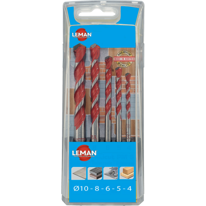 Box of 5 round drill bits for various materials