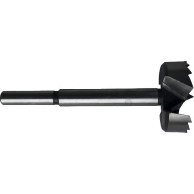 Steel forstner bit with distorted peripheral cut