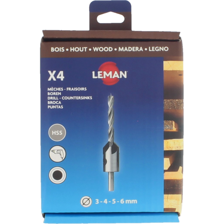 Set 4 punte elicoidali + fresa legno