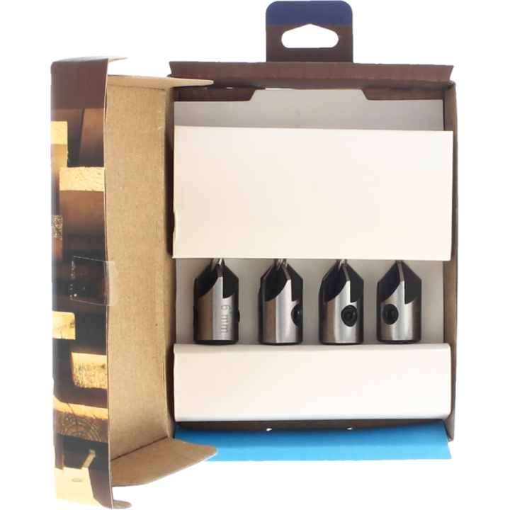 Coffret de 4 forets hélicoïdaux + fraisoirs bois