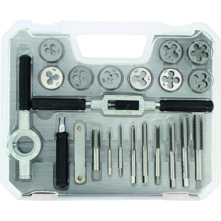 Coffret 21 pièces tarauds et filières en acier au carbone