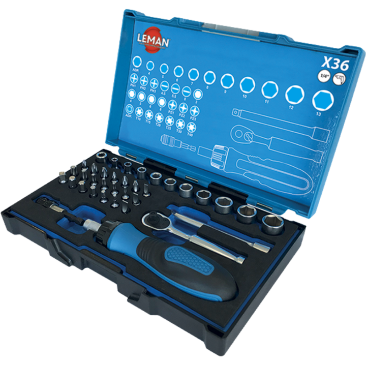 Coffret de douilles 14'' + embouts 36 pièces