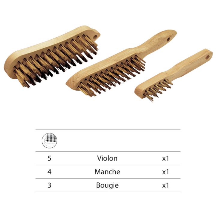 Lote de 3 cepillos hilo acero latonado mango madera
