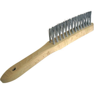 V-shaped stainless steel wire brush with wooden handle, specific to welding