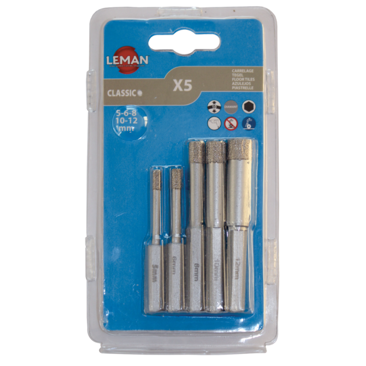 Set of 5 hex head diamond hole saws for stoneware