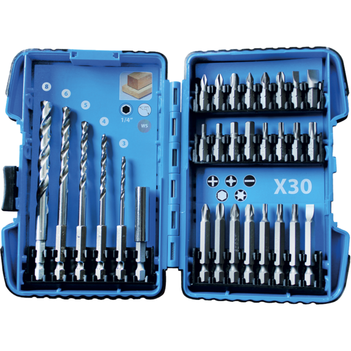 Caja de puntas y brocas para madera 14'' - 30 piezas