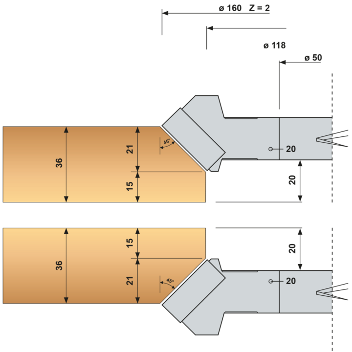 Porte-outils chanfrein à 45