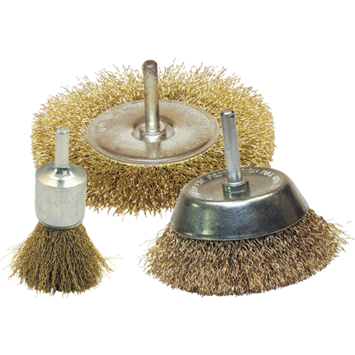 Set of 3 crimped brass wire brushes