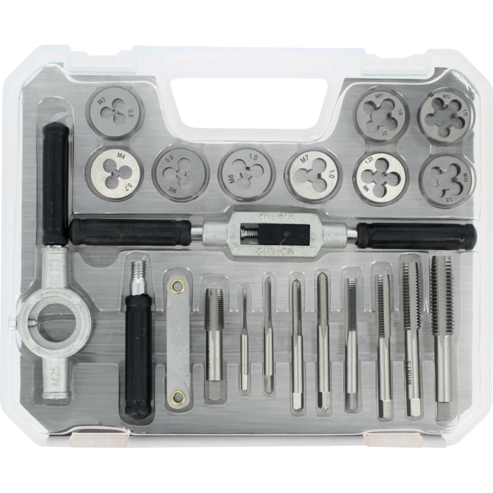 Coffret 21 pièces tarauds et filières en acier au carbone