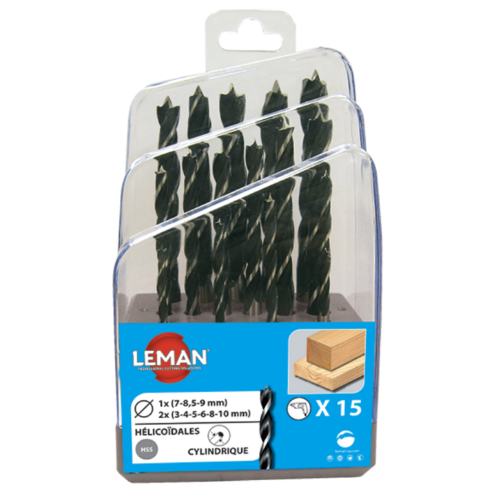 Caja de 15 brocas helicoidales madera