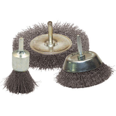 Set of 3 crimped steel wire brushes