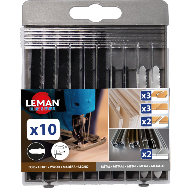 Coffret assortiment 5 lames de scie sauteuse universelles emmanchement t