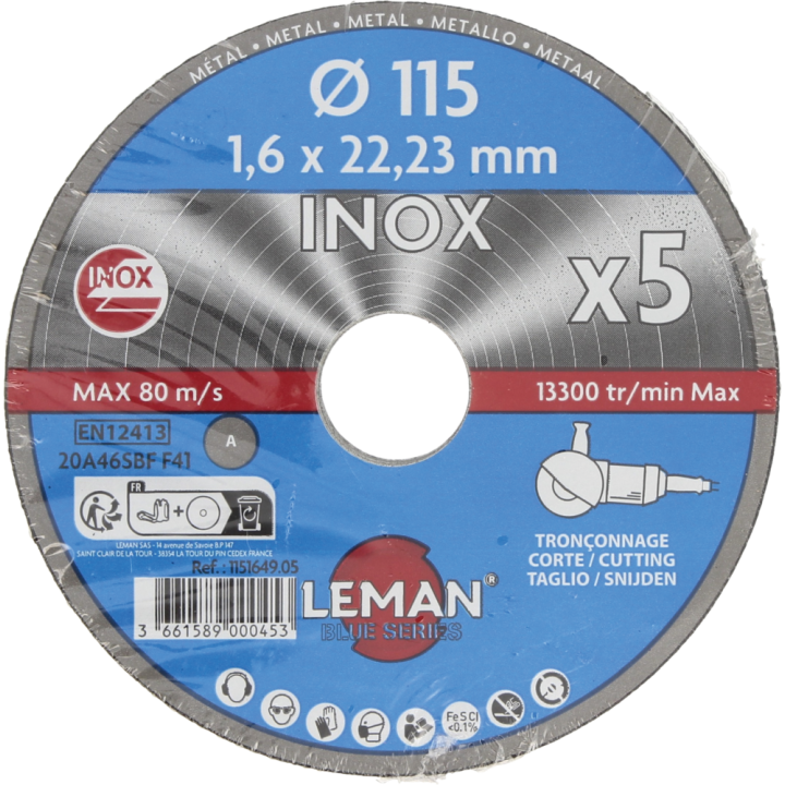Pack 5 disques tronçonnage inox