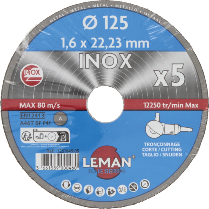 Pack 5 disques tronçonnage inox