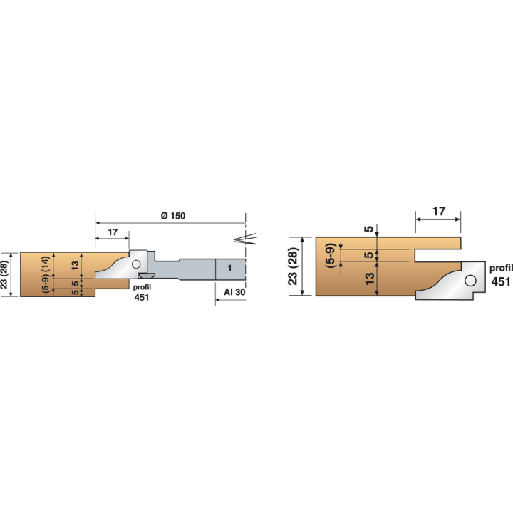 Porte-outils profil et contre-profil