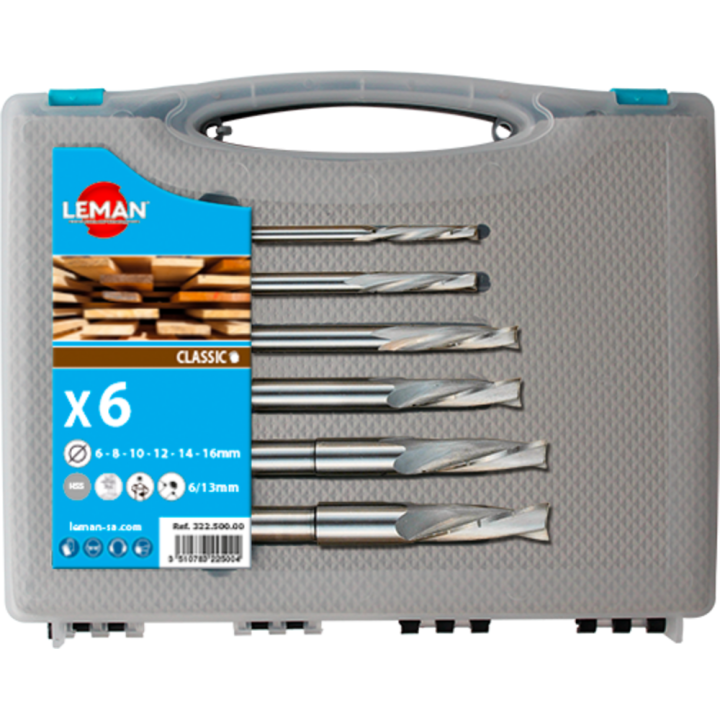 Caja de 6 brocas para mortajado helicoidales