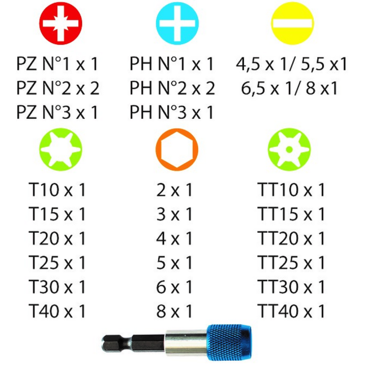 Caja de 32 puntas con cÓdigo de color